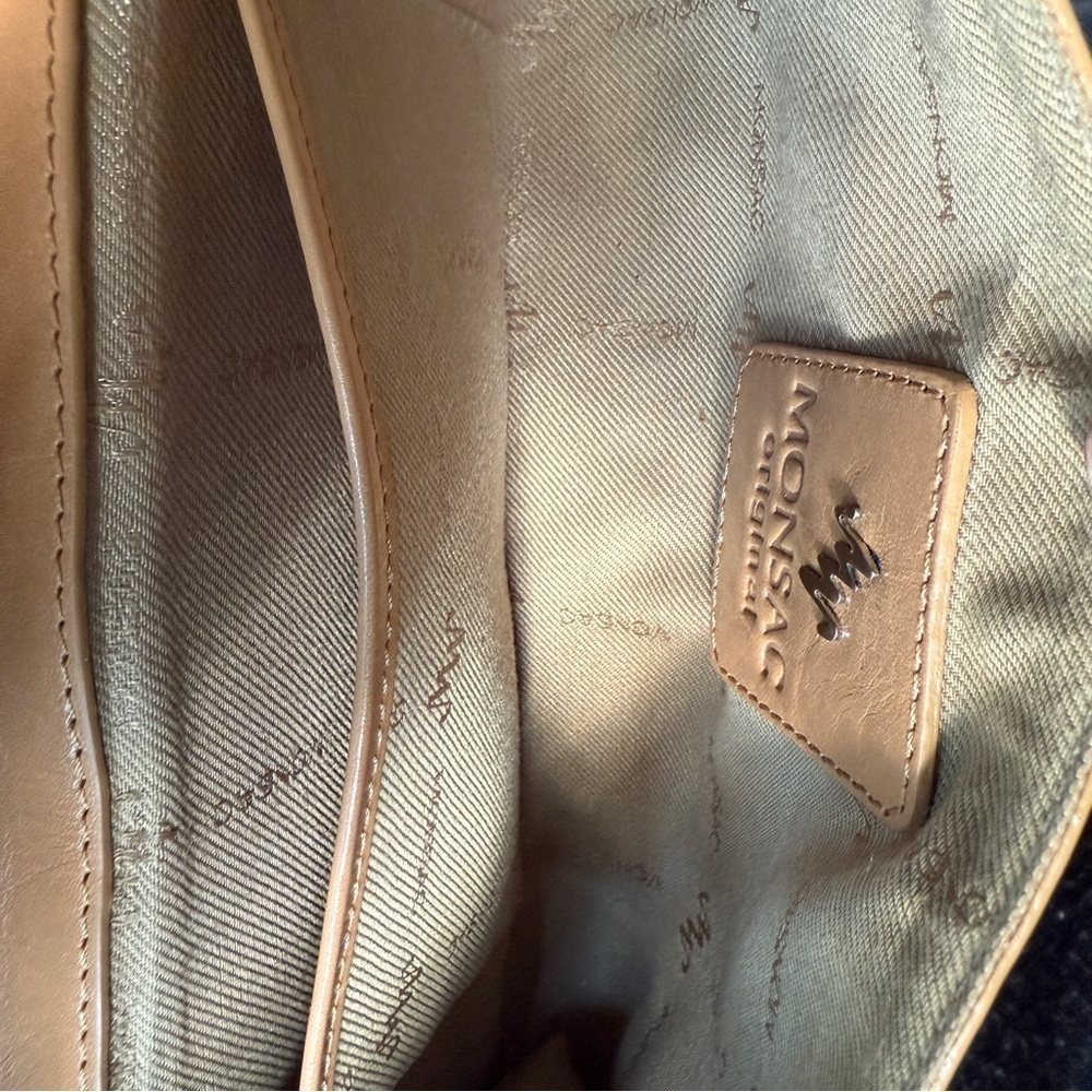 Monsac Tan Leather Minimalist Shoulder Bag. Preowned. 10 1/2” long X 5” high. - Picture 6 of 14